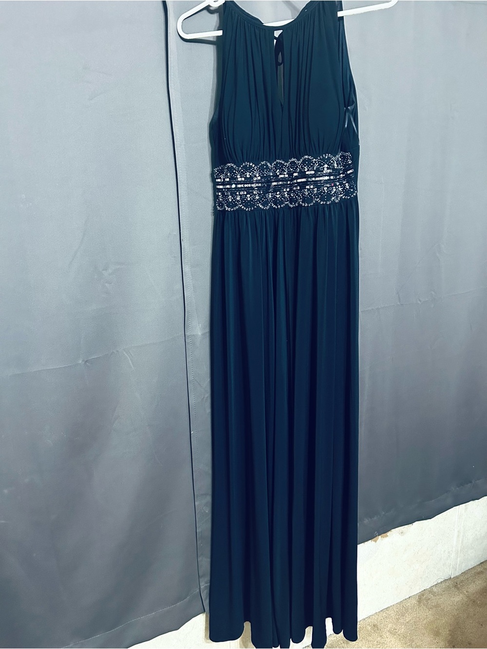 Beaded Waist Black Maxi Dress